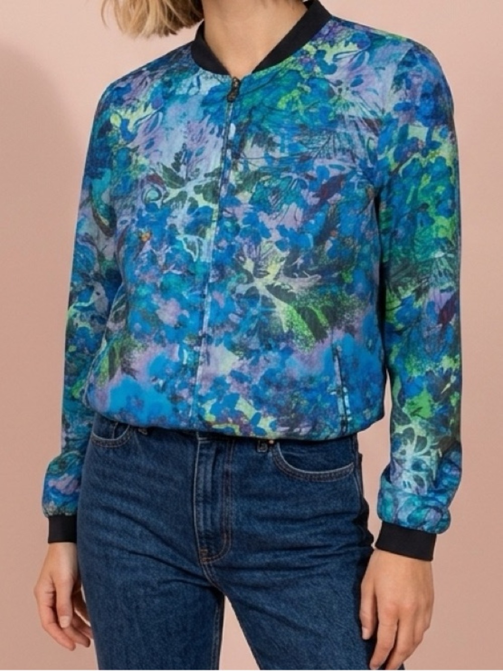 hinge floral satin bomber jacket